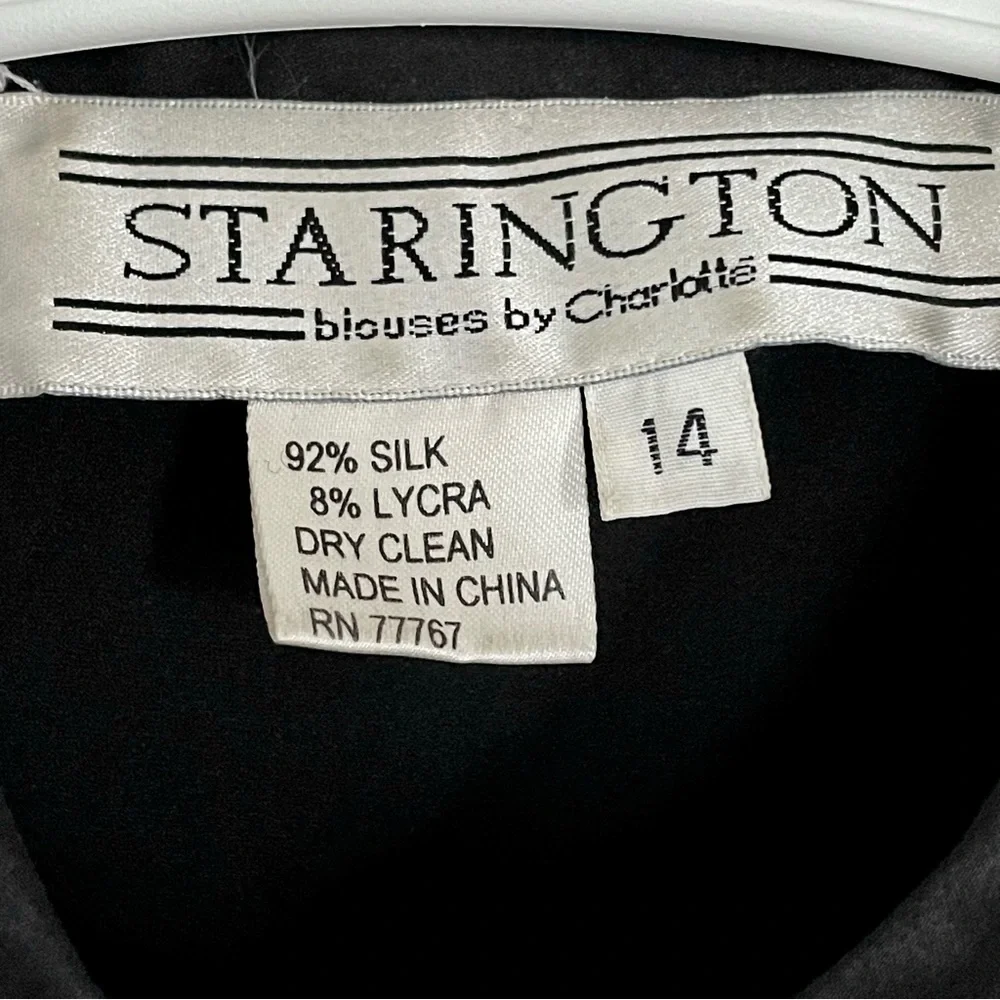 Starington Blouses by Charlotte Black Silk Button-Down Shirt Size 14 (10-12) - Picture 6 of 11